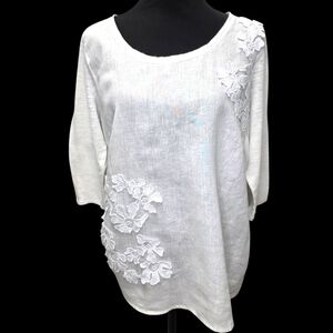 J. Jill Love Linen White Floral Embroidered Blouse